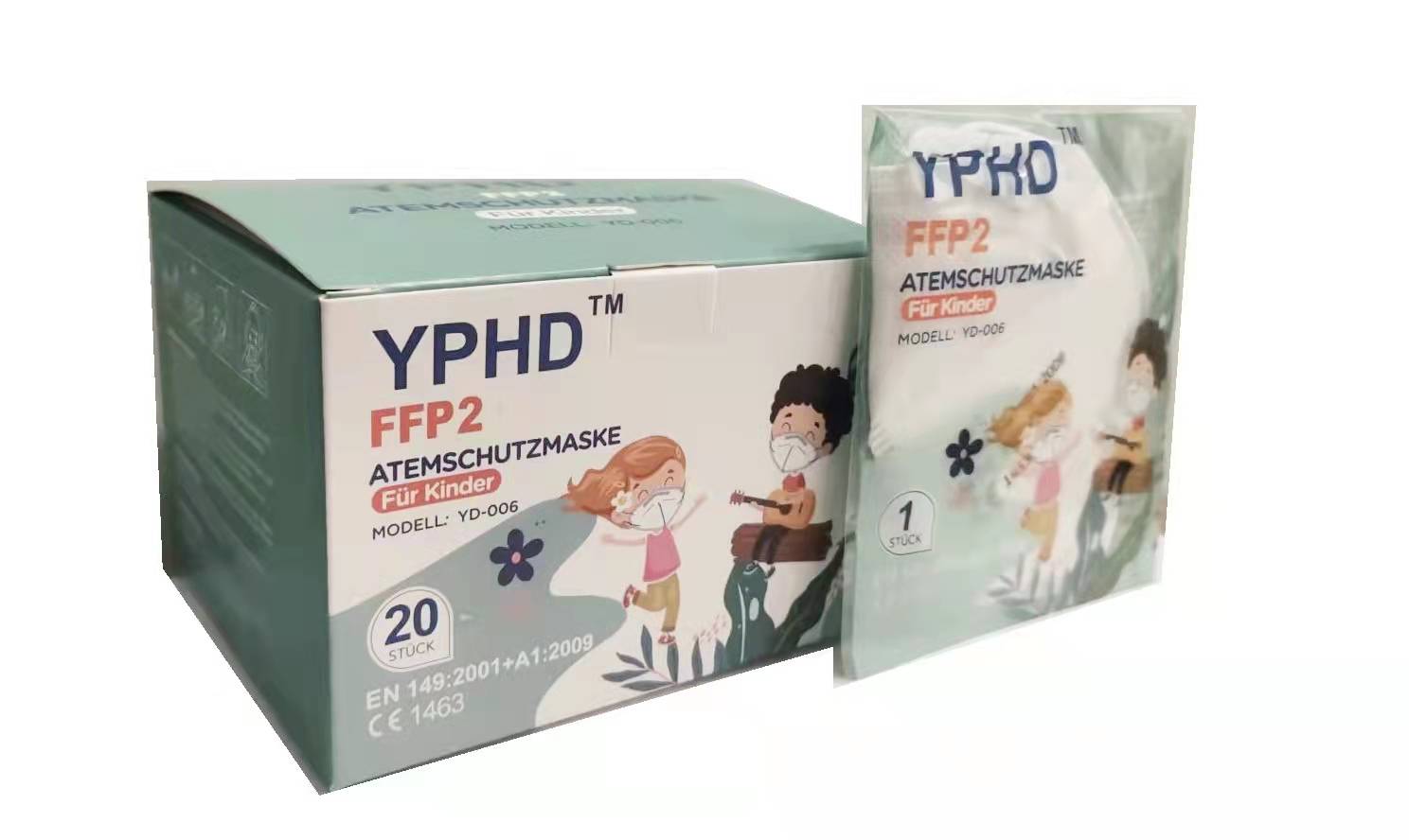 Kinder FFP2 Atemschutzmaske mit CE 1463 600 Stück (30x20er Einzelnverpackung)