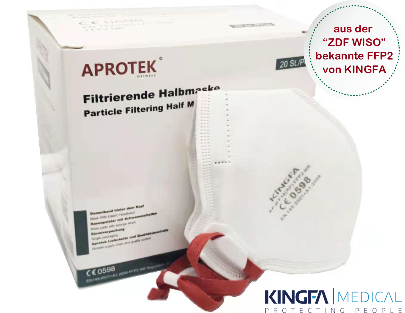  APROTEK ® KINGFA Profi FFP2 Atemschutzmaske CE 0598, 100Stück