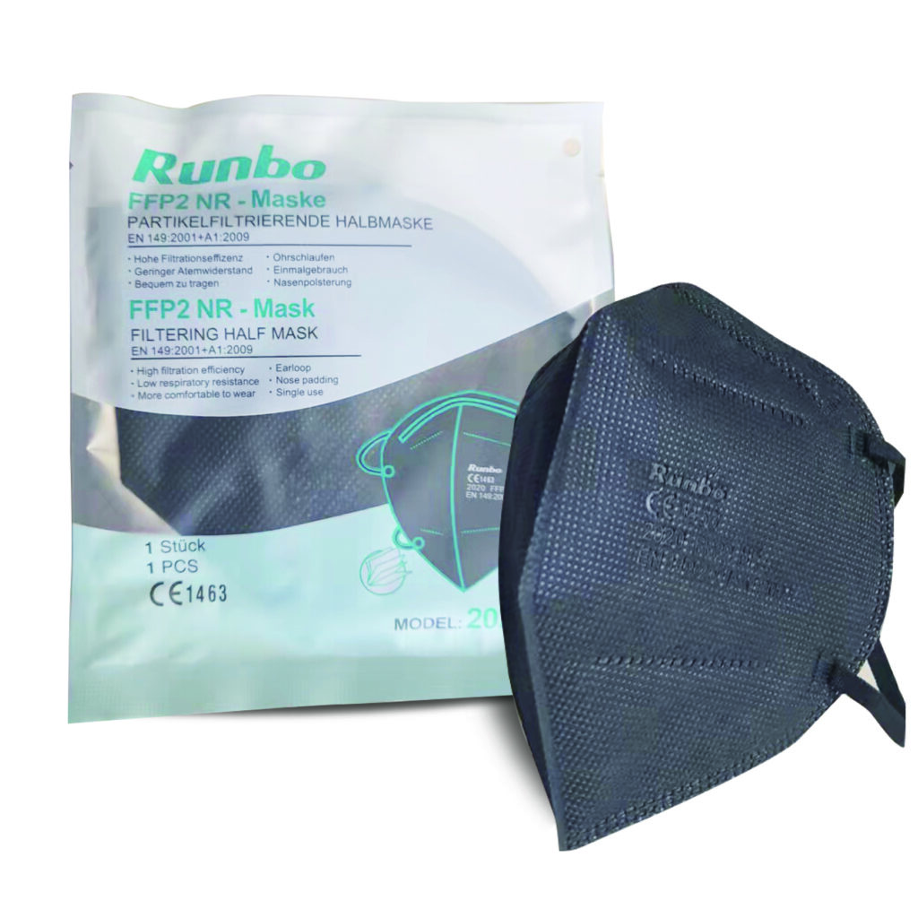   Runbo® FFP2 Maske schwarz CE1463 100 Stück ( 20er einzeln verpackt* 5Box) Haltbarkeit bis 12.2023