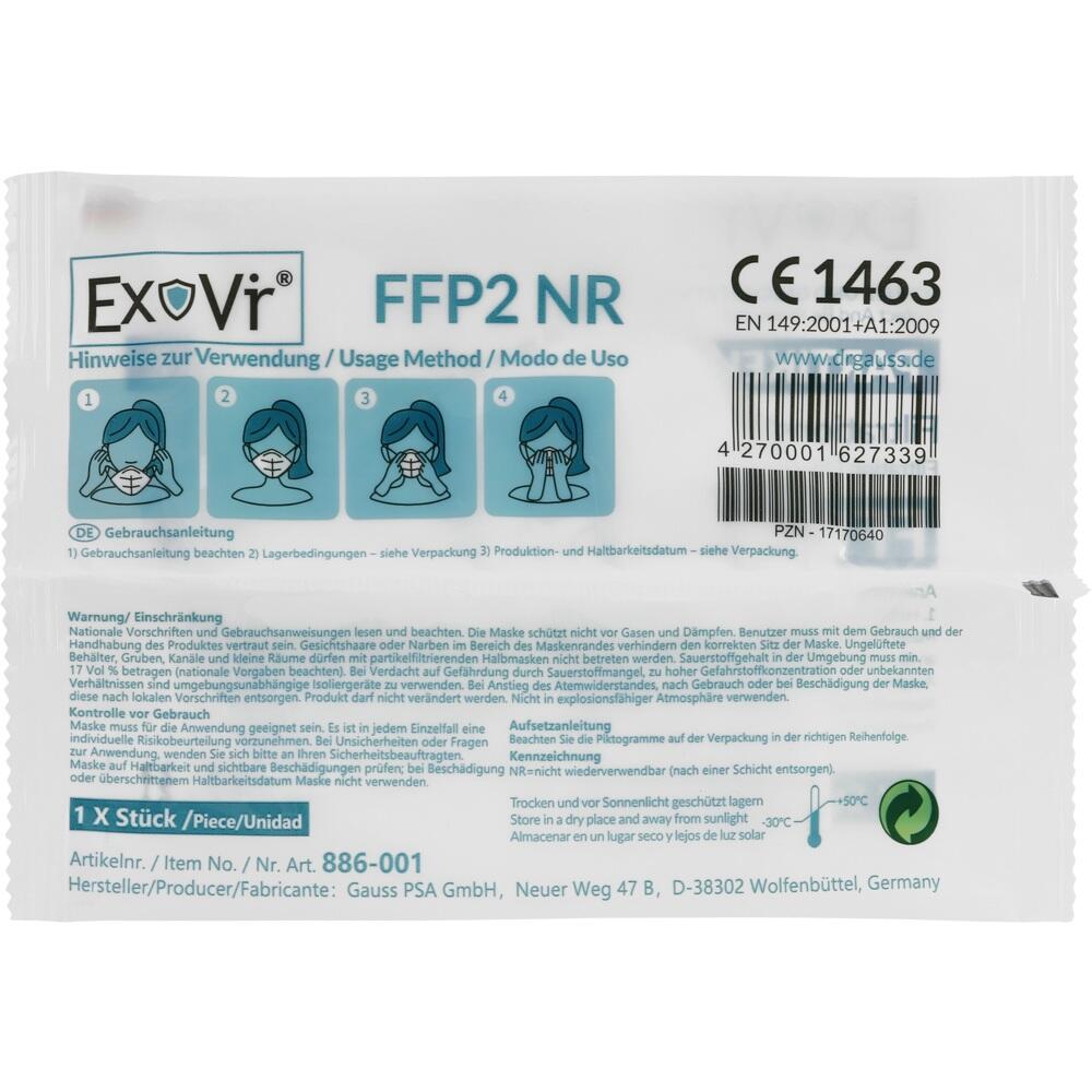  Exovir® CE 1463 FFP2 Atemschutzmaske 1 Karton 500 Stück (einzel verpackt) made in Germany 