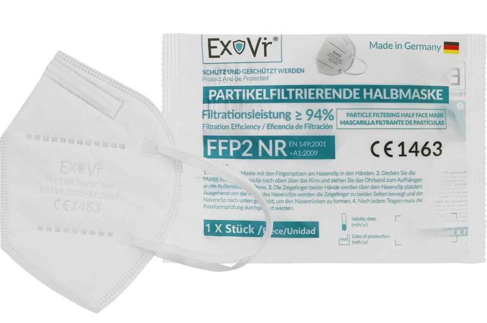  Exovir® CE 1463 FFP2 Atemschutzmaske 100 Stück (einzel verpackt) made in Germany