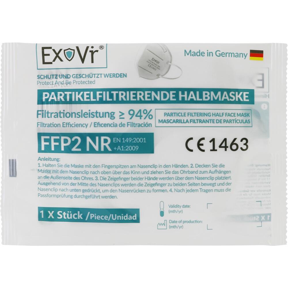  Exovir® CE 1463 FFP2 Atemschutzmaske 1 Karton 500 Stück (einzel verpackt) made in Germany 